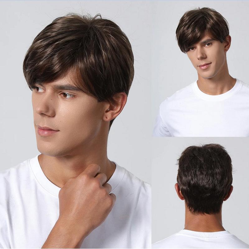 Men's Wig Short Blonde Brown Wig Layered Synthetic Hair for Male Cosplay Anime Halloween Wig Daily Cosplay Use Heat Resistant Fiber