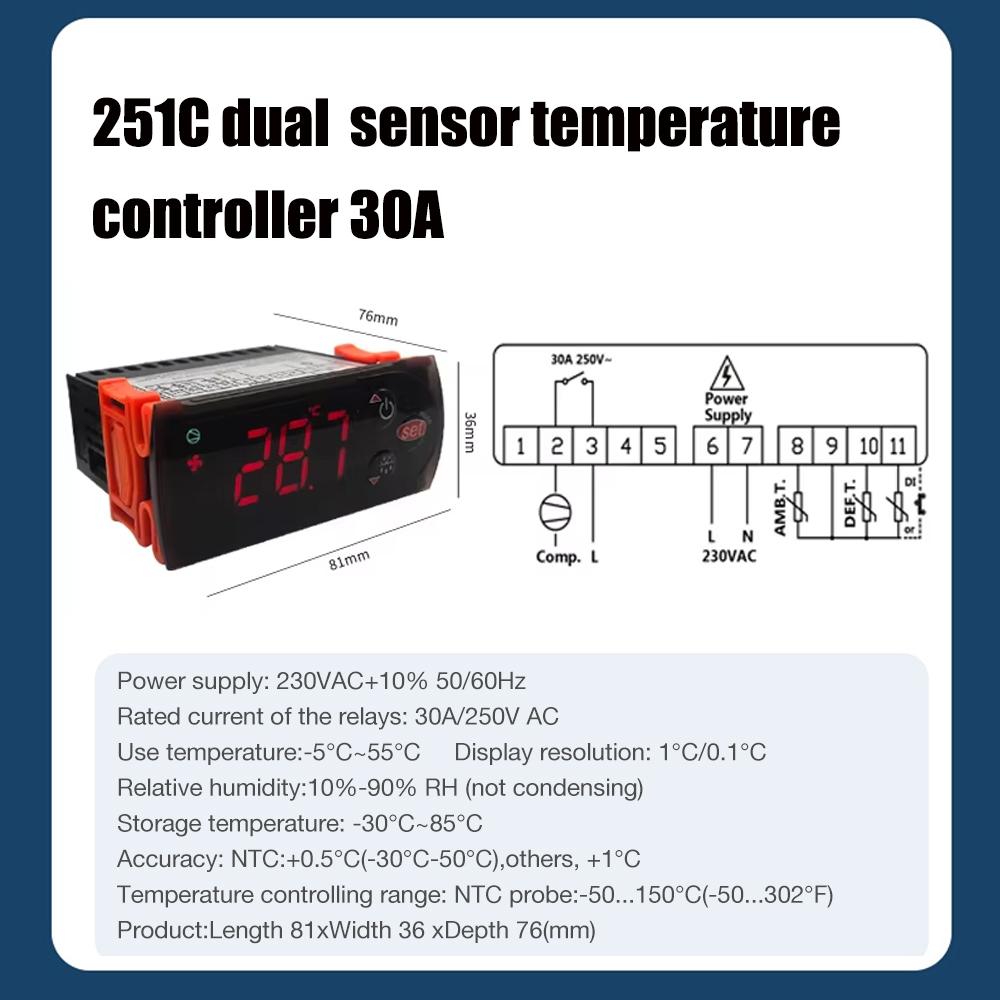2025 16A/30A Digitaler Temperaturregler Thermostat Thermoregulator Kühlschrank Gefrierschrank Kühlung Abtauen Alarm
