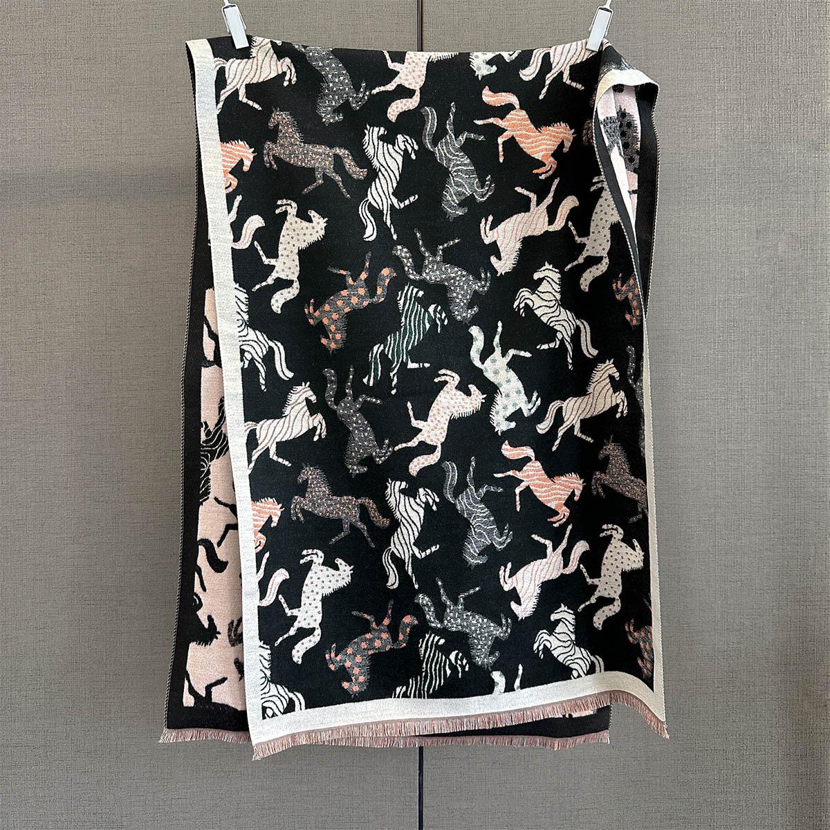 

Autumn and winter new atmosphere versatile pony jacquard pattern warm scarf women s thickened imitation cashmere scarf 185*65cm