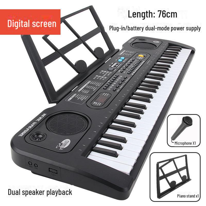 Pian reîncărcabil multifuncțional cu 61 de taste cu suport și microfon pentru copii/începători