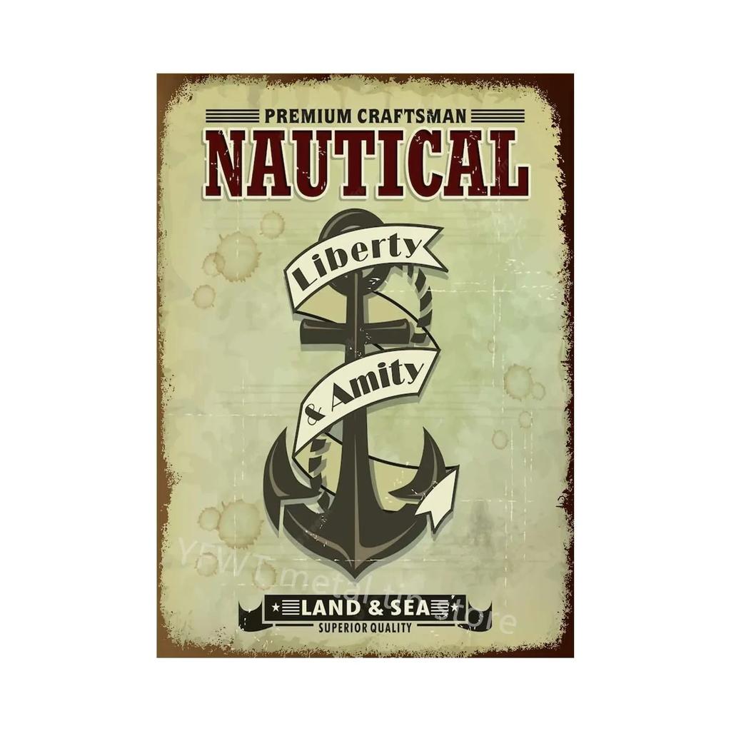 1pc Anchor Navigation Tin Sign Metal Signs Vintage Nautical Dream Art for Beach Beach House Seaside Man Cave Wall Decoration