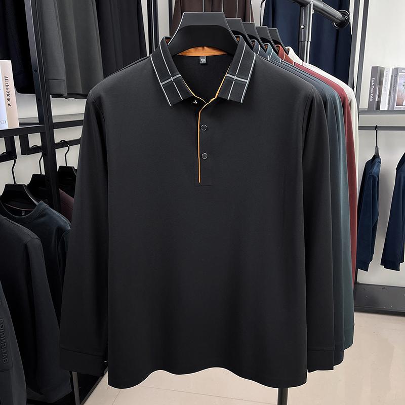High Quality Seamless Long Sleeved T-Shirt With Collar, Men'S Spring And Autumn New Style, Middle-Aged Loose Casual Polo Shirt
