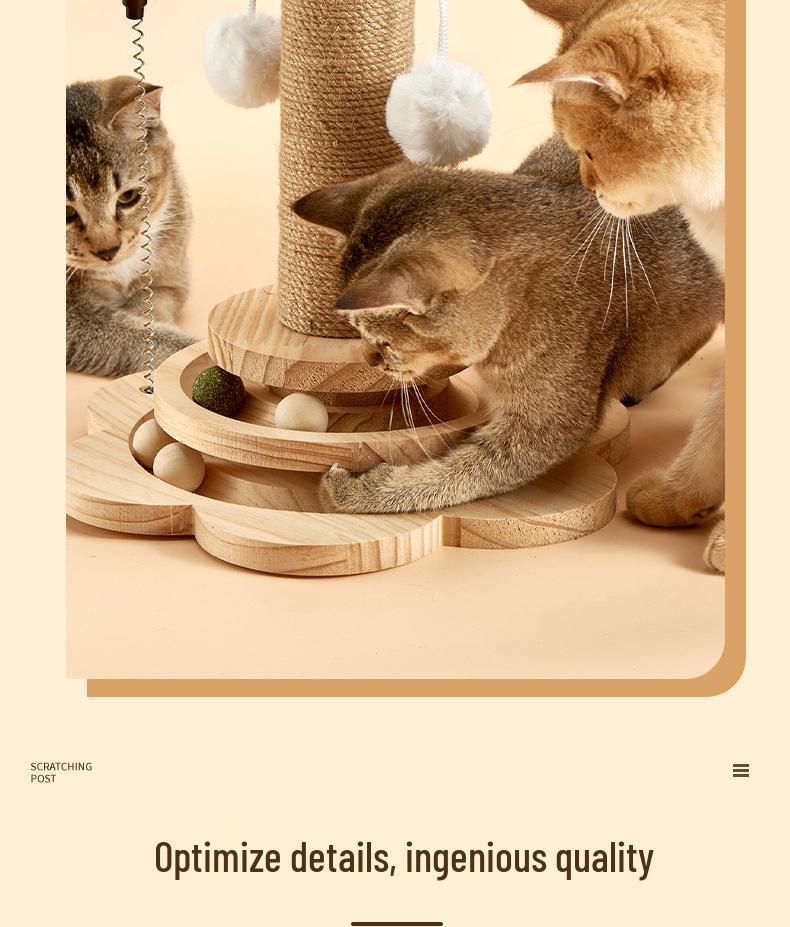 Durable Solid Wood Sisal Cat Scratching Post & Toy - Self-Entertainment and Boredom Relief for Cats