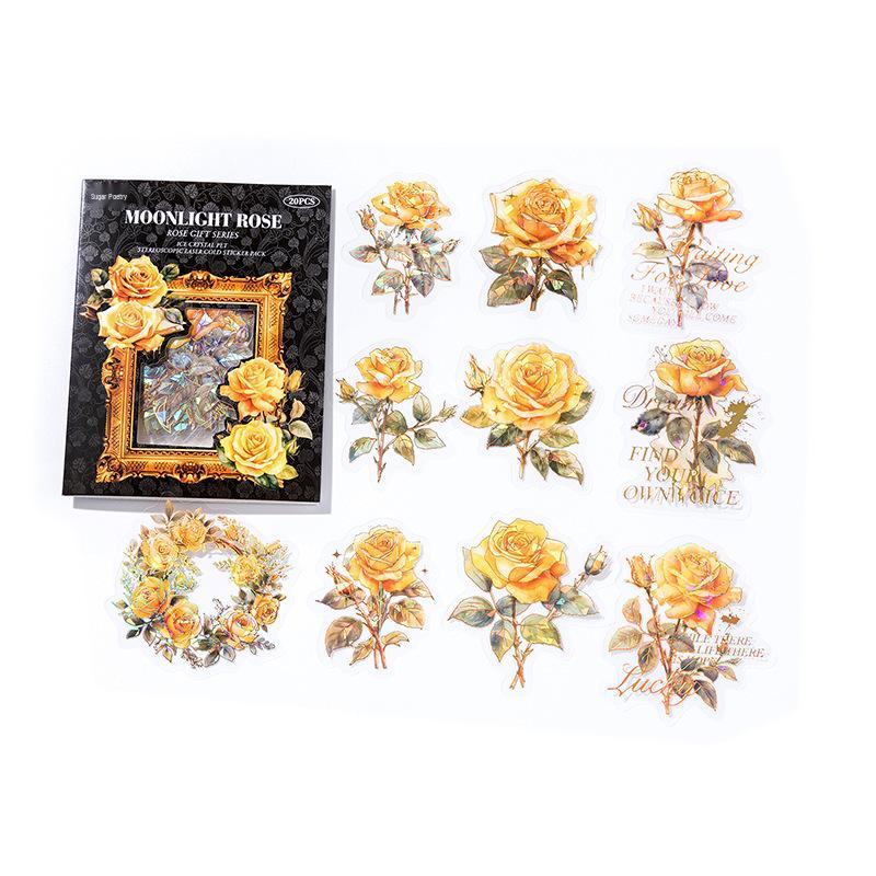 

Retro Dreamy Rose Flower Sticker Pack: Hot Stamping Plant Frames for Journals & Gifts