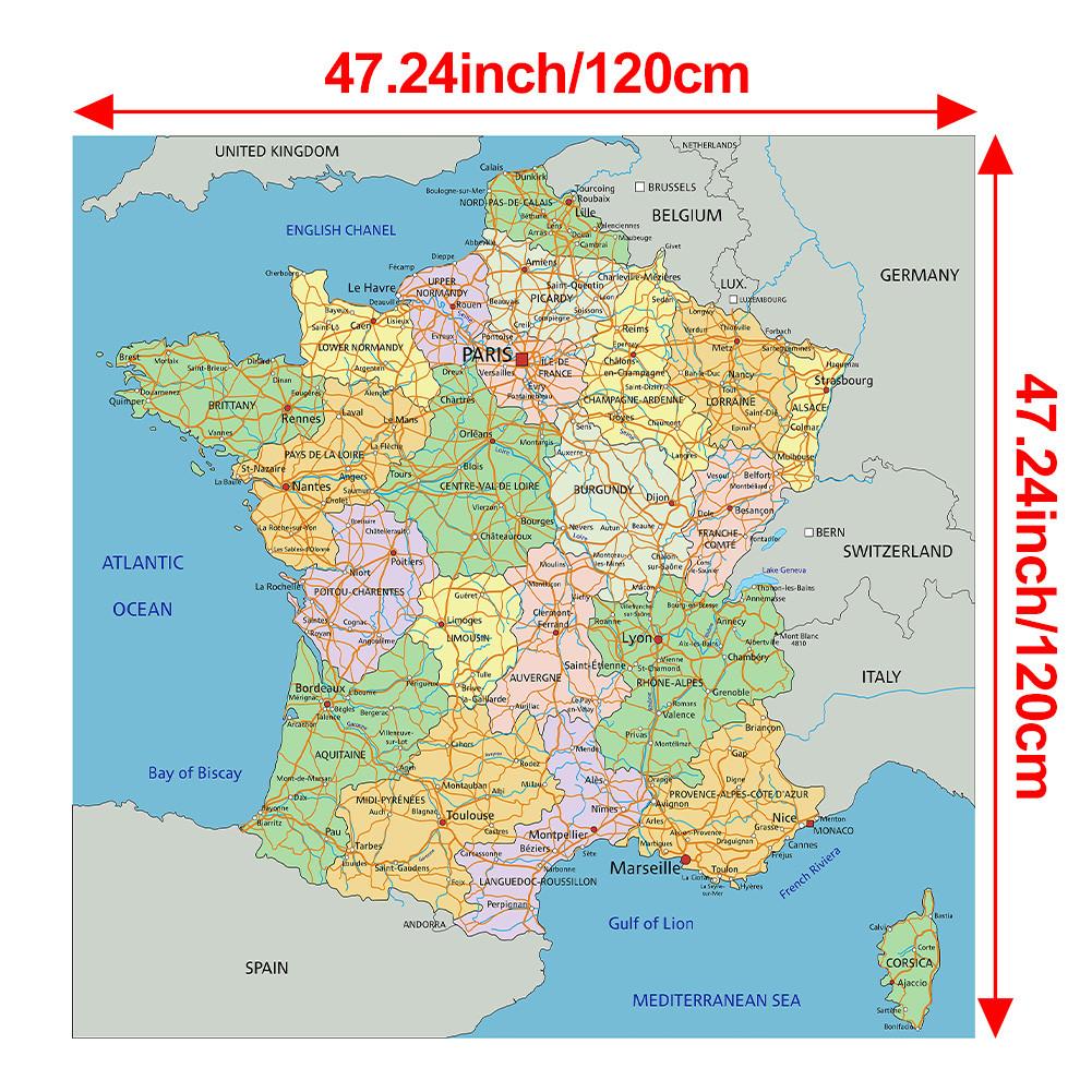 Nezarámované nástěnné umění s mapou Francie, geografická dekorace, do obývacího pokoje, ložnice, kanceláře, dárek pro cestovatele, k narozeninám, domácí dekorace