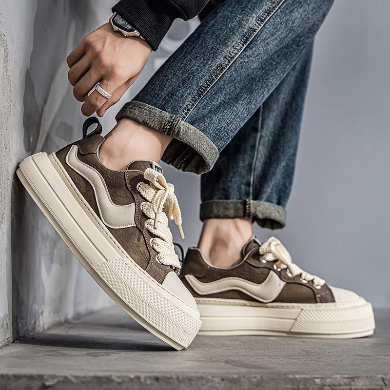 Autumn new low-top thick-soled heightening board shoes youth leather surface niche casual shoes