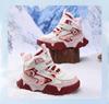 Girls' High-Top Waterproof Winter Snow Boots with Velvet Lining and Leather Surface