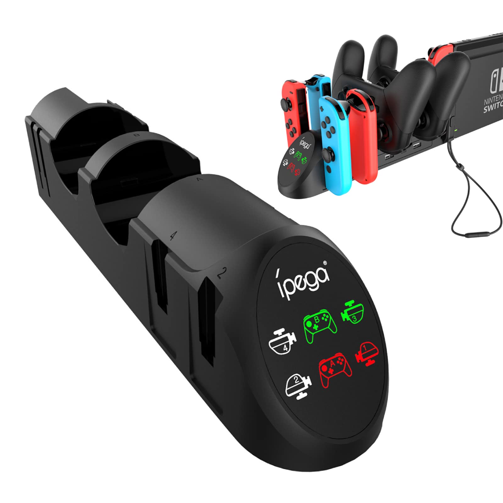 

earth reborn Зарядная станция для Switch Зарядка 4 и 2 контроллеров Pro Включает рукоятку, гнездо для ремешка на запястье и хранение Joy-Con, Joy-Cons чёрный