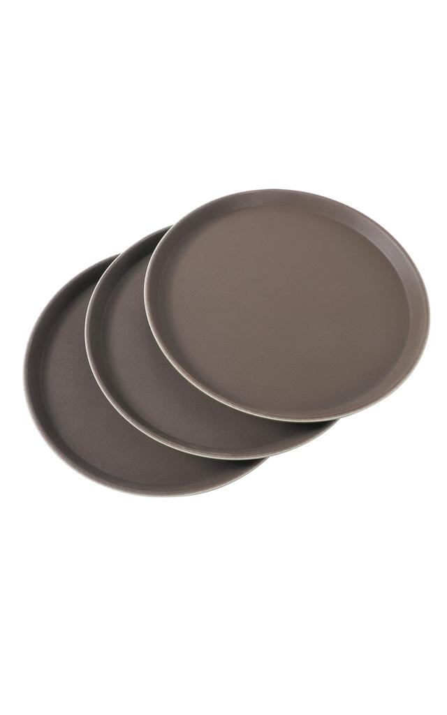 LuceLuce Trays, Serving Trays, Cafe Trays, Kitchen Trays, Stylish Round Non-Slip Trench Trays for Commercial Use (28cm Diameter, Set of 3)