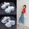 Thick-soled Heightened Bag Head Half Slippers Women's 2025 New Dad Shoes Hollow Breathable Sandals Casual Fashion Lazy Slippers