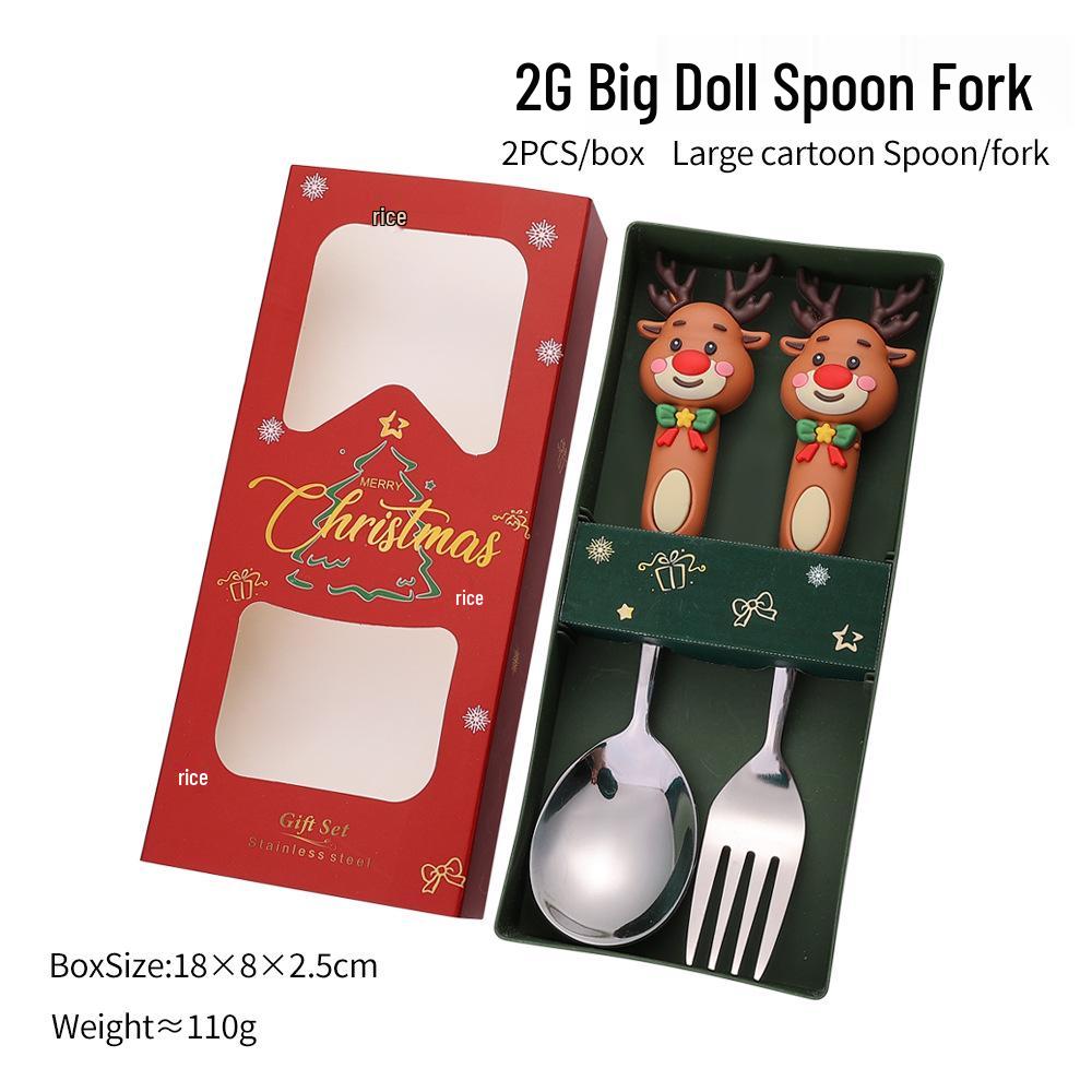 Large Christmas Plush Spoon & Fork Set - Santa Claus & Tree Design