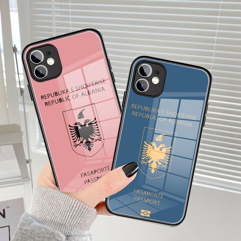 Per IPhone Albania Cassa Del Telefono Del Passaporto di Vetro Temperato 15 14 13 11 12 14 Pro XR XS MAX 8X7 Plus SE 13 14 Pro Mini Coperture
