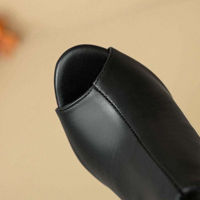 Women's Peep-Toe Sandals Stiletto Dressy High Heels Summer Ankle Booties Back Zipper Leather Shoes
