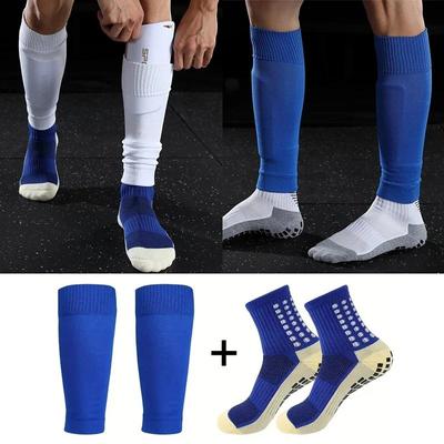 2 Paar rutschfeste, atmungsaktive Fitness-Fußballsocken und Sport-Beinstulpen-Set für Herren und Damen, Fußball, Tennis, Basketball, Sportsocken