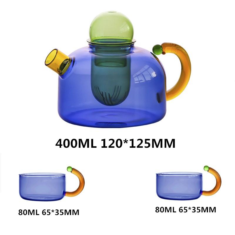 

Креативный чайник 400 мл с чайным ситечком и чайная чашка 280 мл, наборы чайной посуды, цветное термостойкое стекло синий
