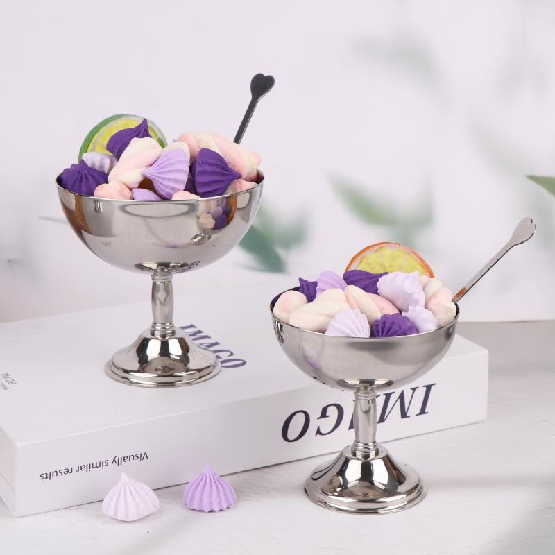 Stainless Steel Dessert Cup Vintage Durable Pudding Milk Jelly Ice Cream Cup Bowl Salad Bowl Dessert Fruit Plate Snack Dish