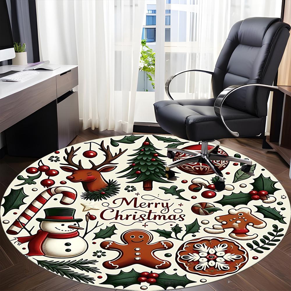 1pc Christmas Decorations Office Round Area Rug, Under Office Chairs Bedroom Living Room Home Decor, Room Deco