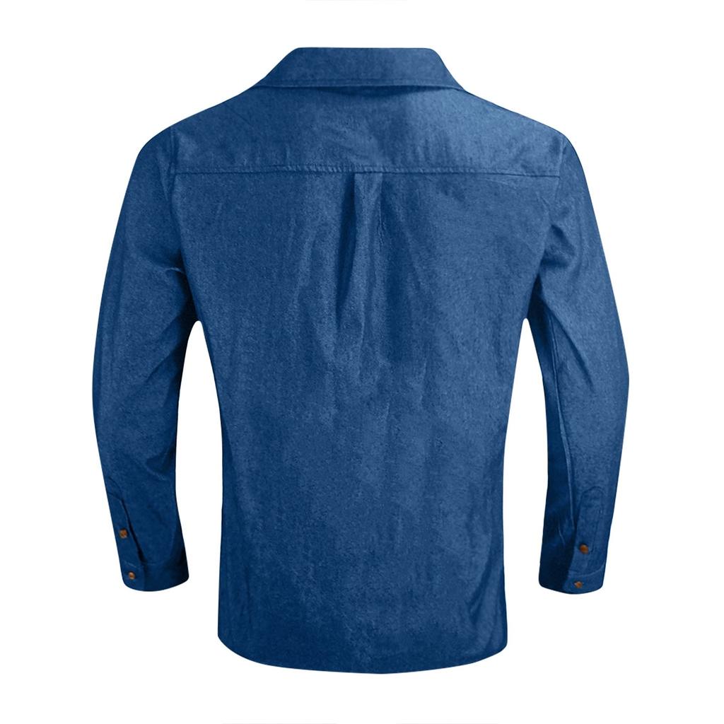 Pánská letní jednobarevná košile s klopou a dlouhým rukávem Pánská ležérní módní košile s dlouhým rukávem