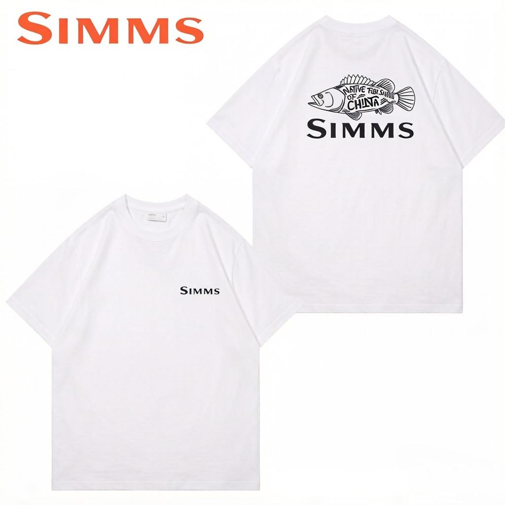 Unisexs Tshirt Fashion SIMMS Brand Streetstyle Fishing Gear Set Unisex Women Pure Cotton Streetwear Roundneck Short Sleeved Top