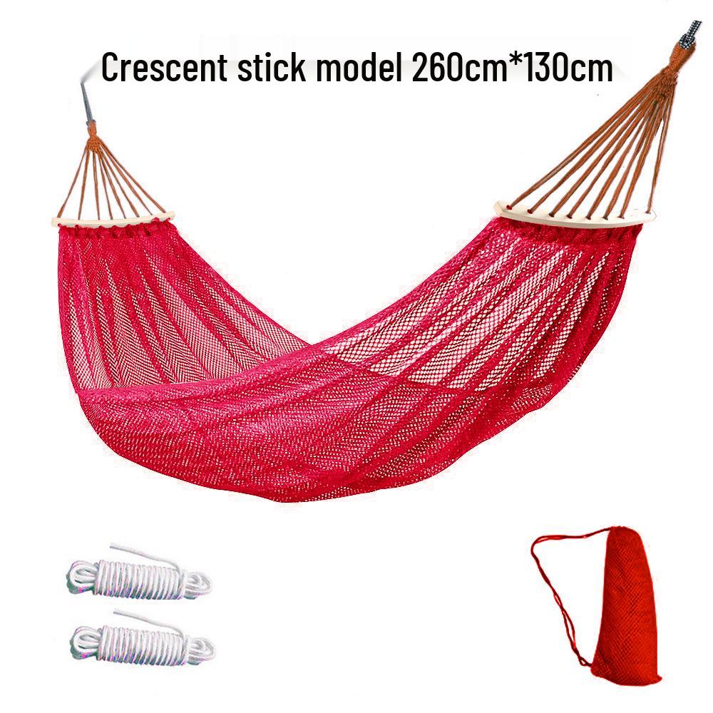 Outdoor Ice Silk Mesh Hammock with Curved Stick - Anti-Rollover Swing for Camping & Travel