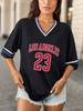 Women's Loose Stripe Trim Sports T-Shirt