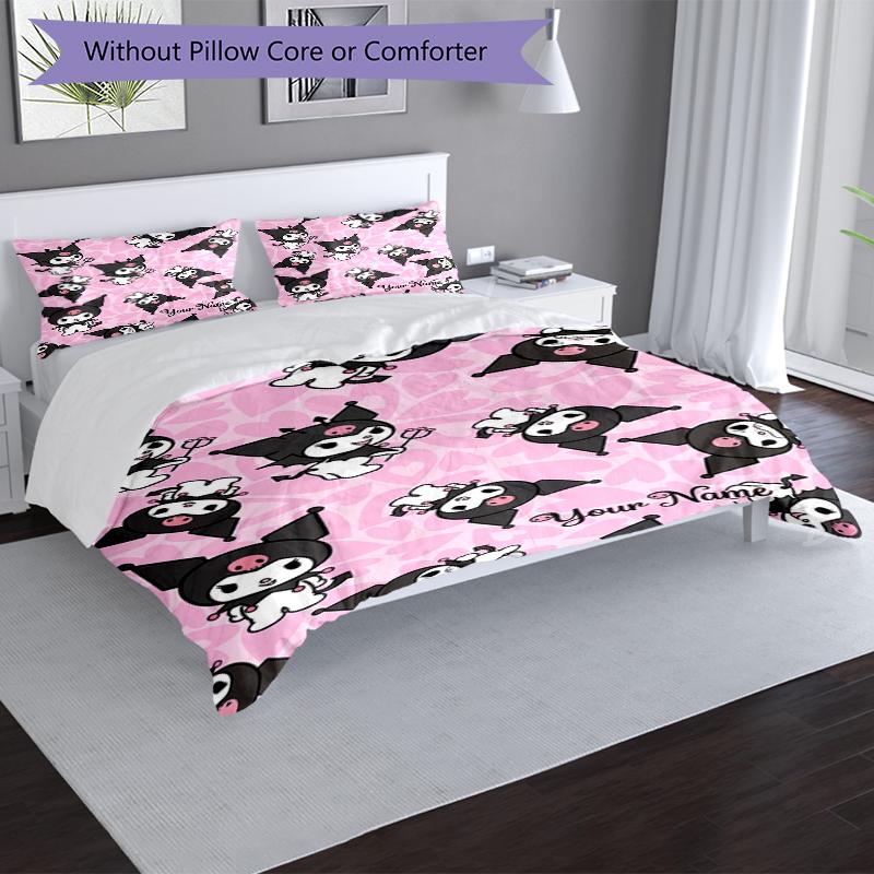 Kawaii Cats Custom Name Text Print 1Pc Bedding Set Duvet Cover With Two Pillowcases Soft Bed Linen For Household Bedroom