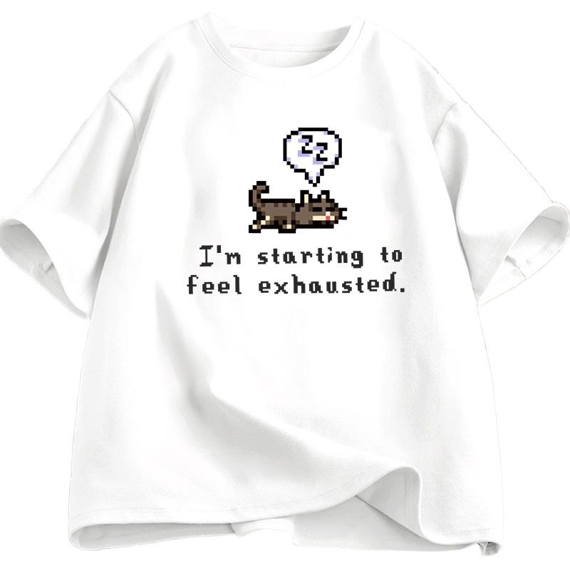 Im Starting To Feel Exhaustedgraphci T Shirts Stardew Valley Sleepy Cat Print T Shirt Gamer Lover Cotton Short Sleeve Tshirt M