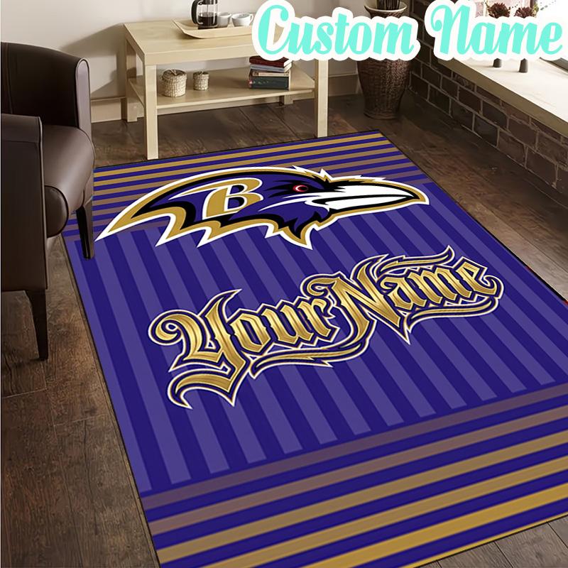 Custom Name football Ravens Logo  Rug, Office Rug, Chair Rug, Carpet for Living Rooms, Doormat Game Rug Home Decor Christmas Gifts