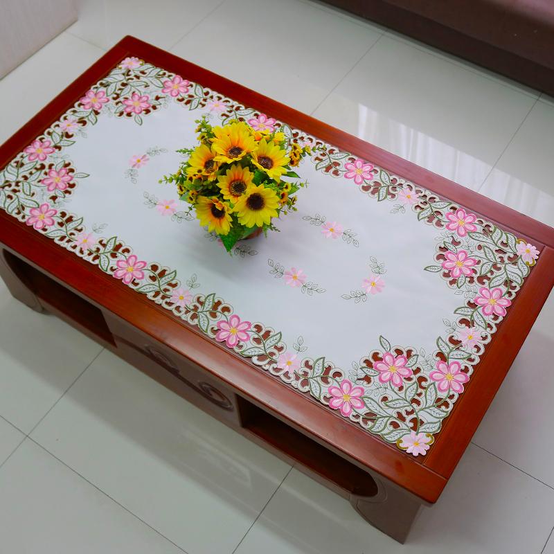 

Popular satin rose flowers Embroidery table cloth cover wedding tablecloth kitchen Christmas Table decoration and accessories for Home rectangle 60X120CM