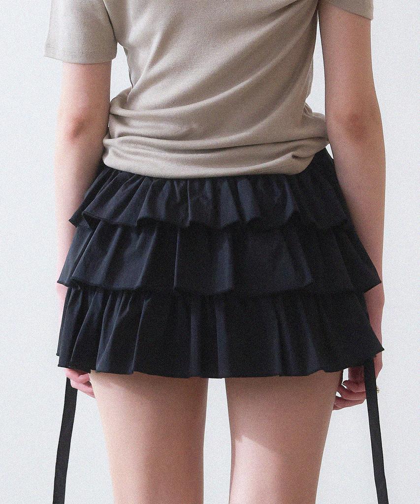 Hauseuobeupondeu Volume Ruffled Cotton Skirt_Black