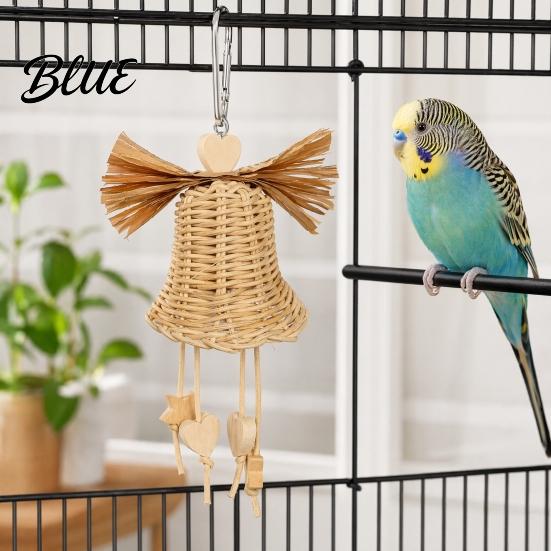 Rattan Bell Bird Chew Toy Woven Parrot Toy Chewing with Natural Bells or Balls Cage Accessories for Cockatiels Budgies Small Medium Parrots