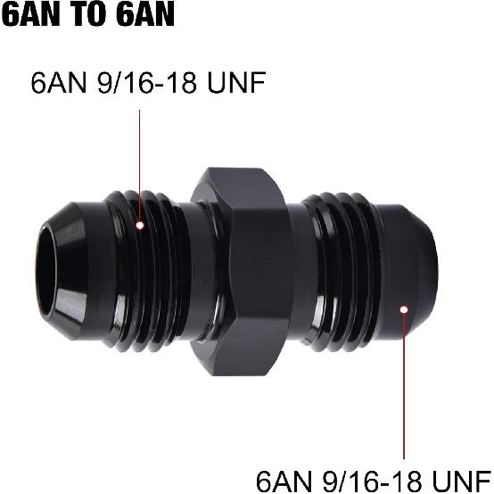 EVIL ENERGY 6AN Male to Male Flare Coupler Union Straight Fuel Hose Adapter Fitting Black 2PCS
