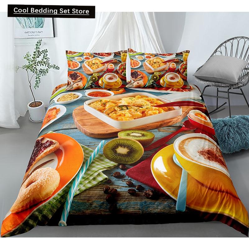 Essen Rindfleisch Bettwäsche Set 3D Frisches Fleisch Bettbezug King/Queen Größe Köstliche Meeresfrüchte Sashimi Hähnchenschenkel Steak Realistischer Bettdeckenbezug