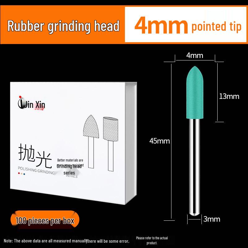 Green Rubber Grinding and Polishing Head - 3mm Head with 4/5/6/8/10/12mm Cylindrical Options for Electric Grinder.