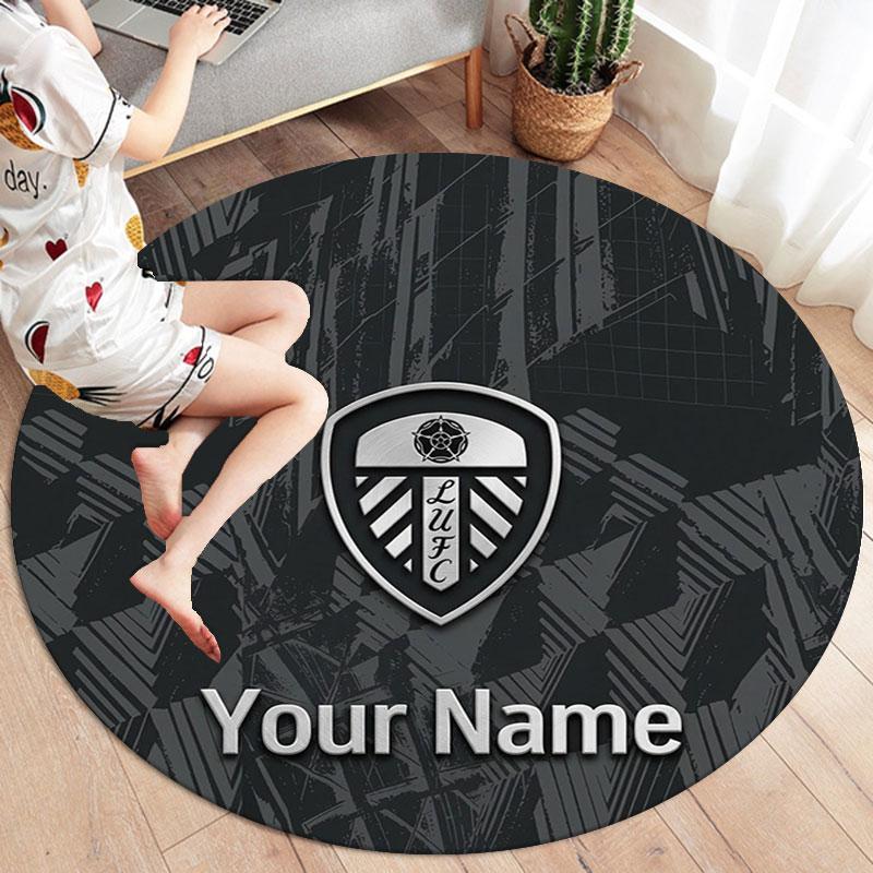 Leeds United Custom Name Round Area Rug,Carpet Rug for Living Room Bedroom Sofa Playroom Decor,Non-slip Floor Mat