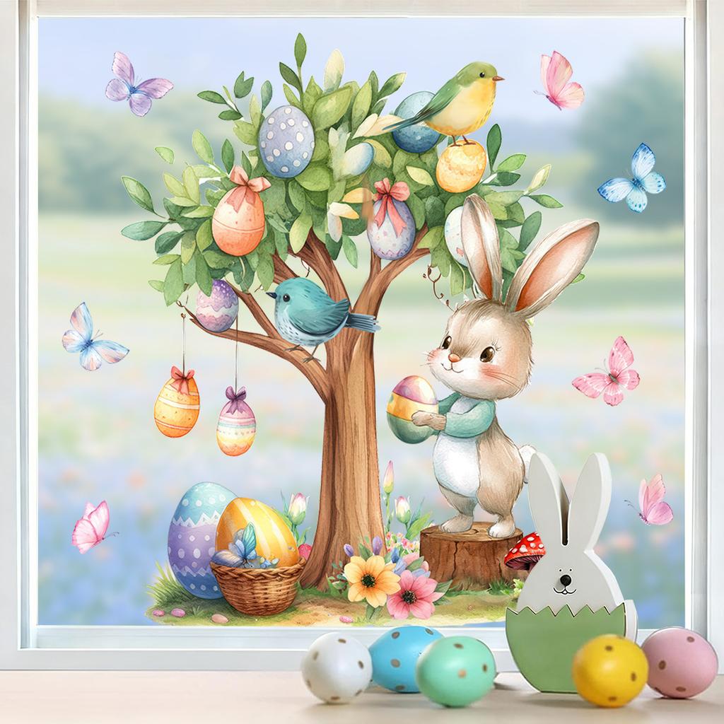 2026 Drzewko Wielkanocne Jajka Ptaki Naklejka Ścienna Samoprzylepna do Sypialni Pokoju Dziennego Dekoracja Domu