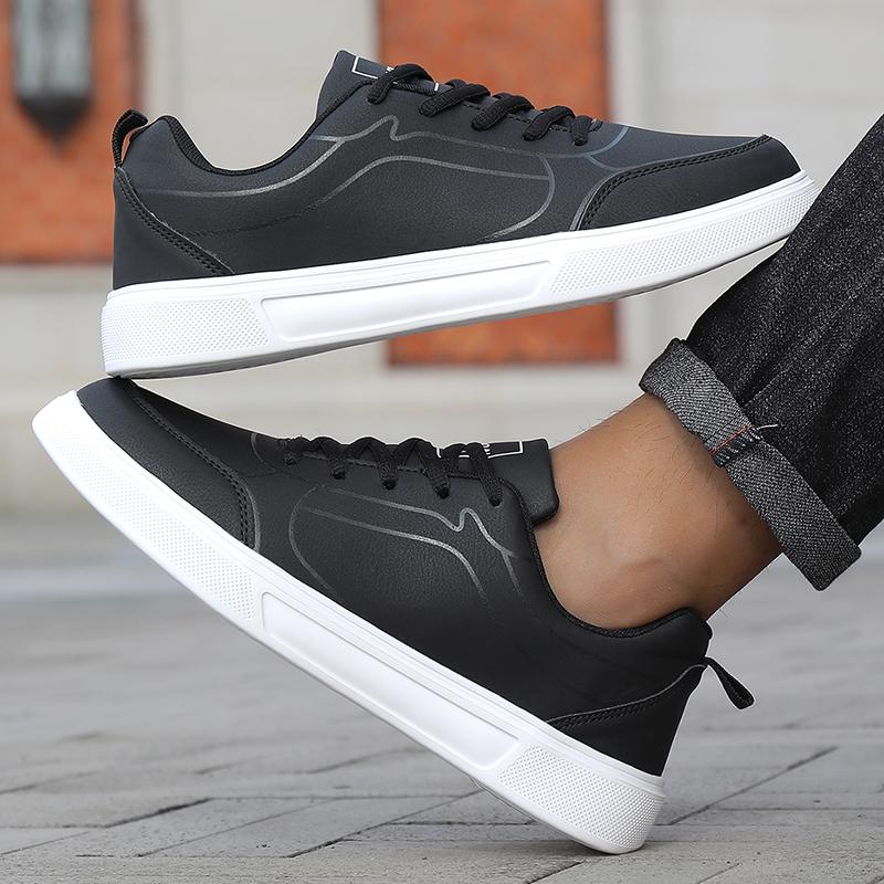 Herren-Sneakers Mode PU-Leder Herrenschuhe Outdoor-Jogging-Trainingsschuhe Hochwertige Bequeme Schuhe für Herren Schwarz 1