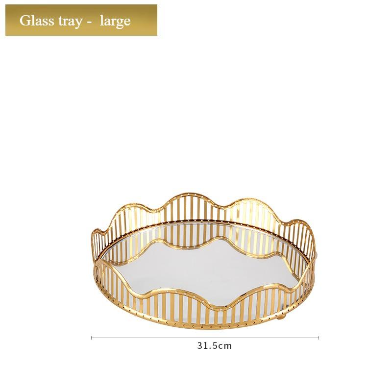 Mirror Glass Plate Golden Metal Storage Tray Home Living Room Luxury Display Plate Decoration Fruit Plate