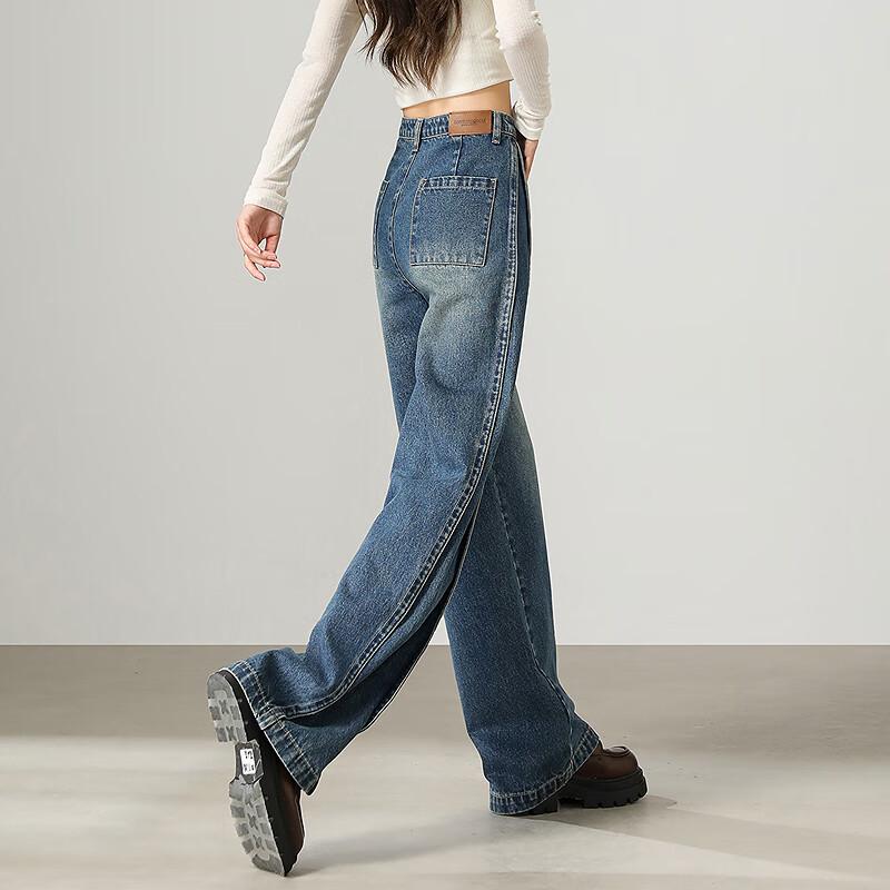 Tangshi Women's Loose Fit High-Waist Wide-Leg Denim Jeans