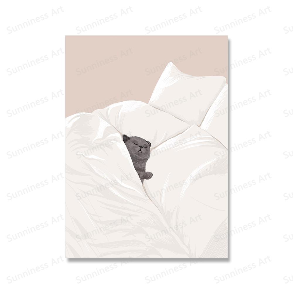 Pisică amuzantă Plante verzi Boho Artă de perete Pictură pe pânză Postere și imprimeuri nordice Poze moderne de perete pentru decorarea camerei de zi