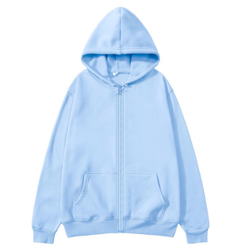 Felpa con cappuccio e zip in cotone color caramella per ragazzi e ragazze - Felpa con colletto alto e tasche, 110-170 cm, 280g, Versione tinta unita.