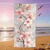 1pc, Cherry Blossom Season Outdoor Sketching Theme Beach Towel, Spring Festival Beach Towel, Soft, Absorbent,Cherry Blossom Rain