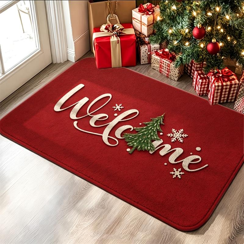Welcome Christmas Tree Snowflake Door Mat Front Porch Camper Entry Terrace Cabin Merry Christmas Household Decorative Floor Rug