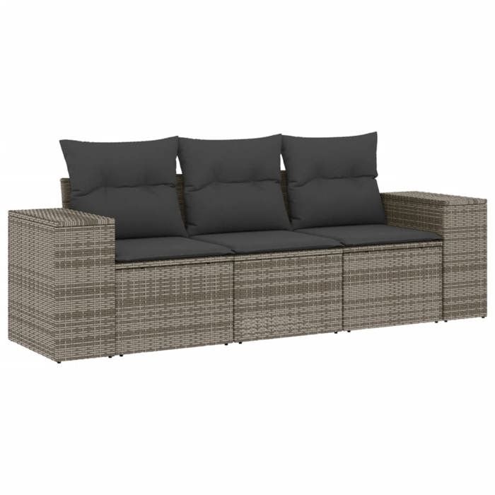 VidaXL Salon de Jardin avec Coussins 3 pcs, Canapés de Terrasse, Ensemble de Meubles de Patio, Mobilier d'Extérieur, Gris 3222259