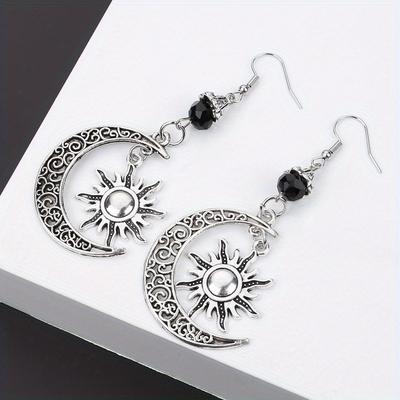 Gothic Dark Style Mond Sonne Pentagramm Ohrring Occult Crescent Wicca Hexe Baumeln Ohrringe für Frauen Männer Handmade Goth Schmuck Geschenk