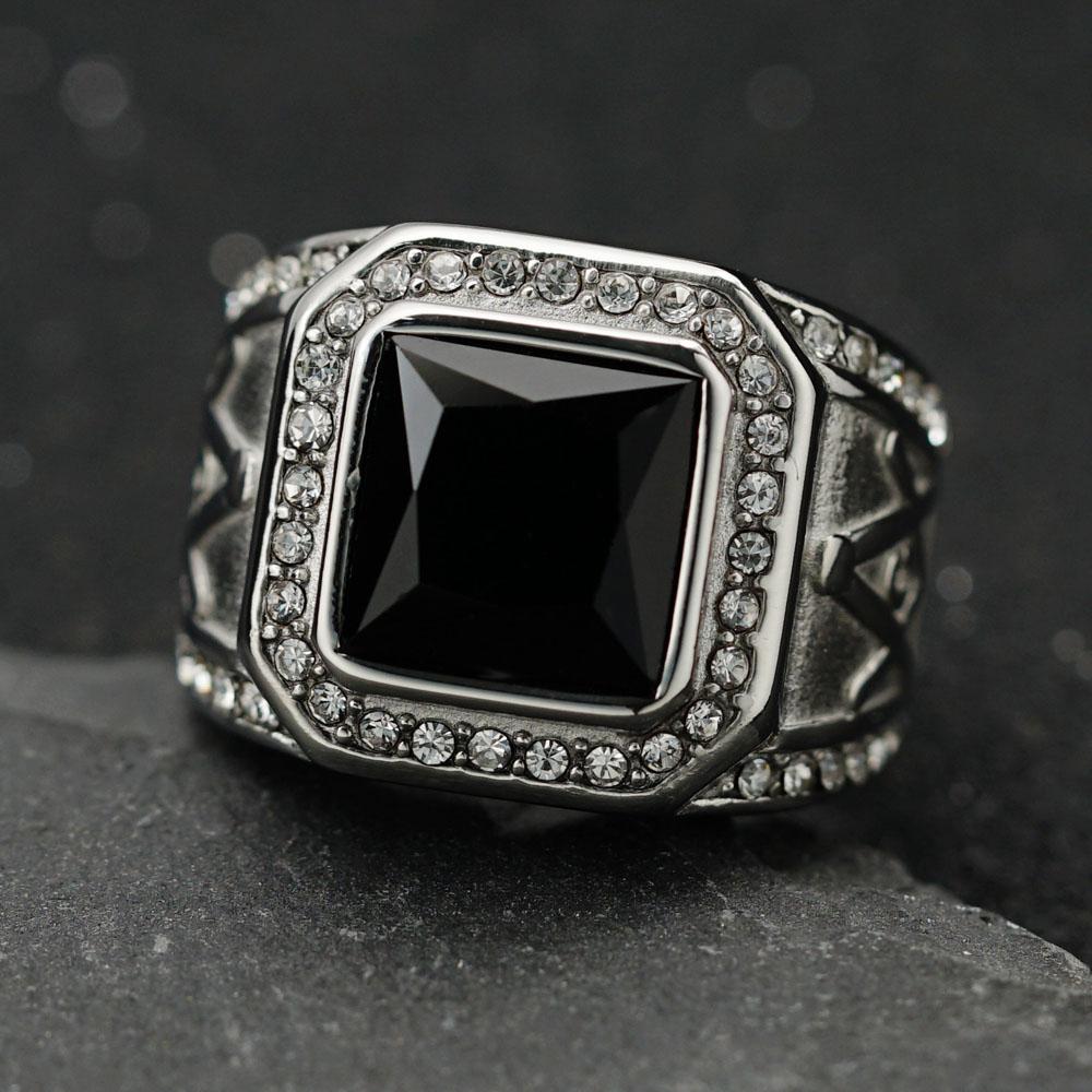 Stainless Steel Ring Vintage Gold Color Rhinestone Male Hiphop Rock Man Women Retro Free Mason Freemasonry Masonic Jewelry
