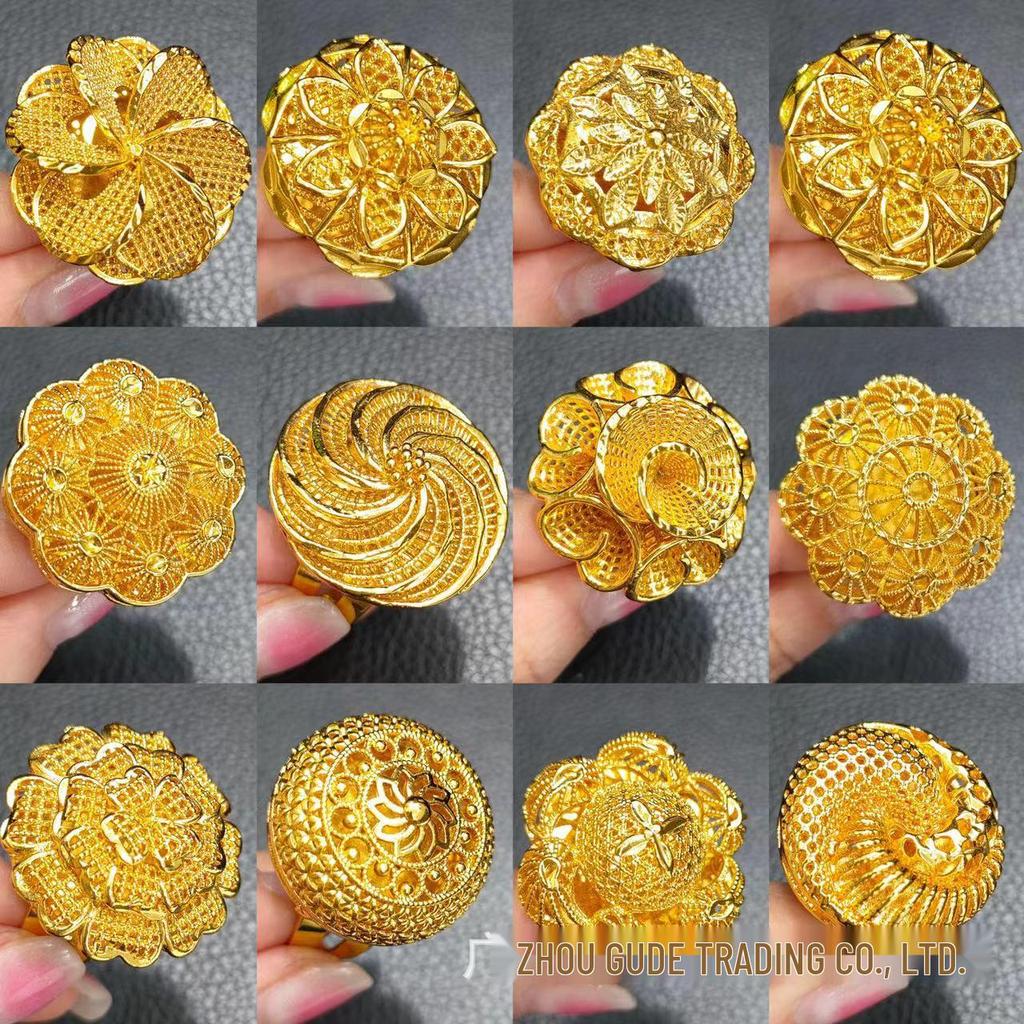 Dubai 24k Gold Filigree Flower Ring - Women's Wedding Jewelry for Global Elegance