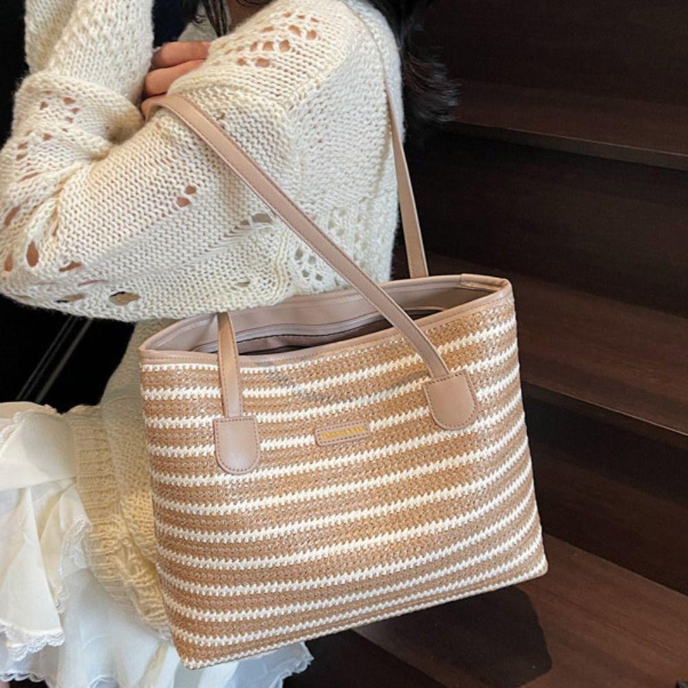 Parent Shoulder Bag Bohemian Beach Bag Beach Handbag Strip Shoulder Bag Straw Woven Bag  Streetwear