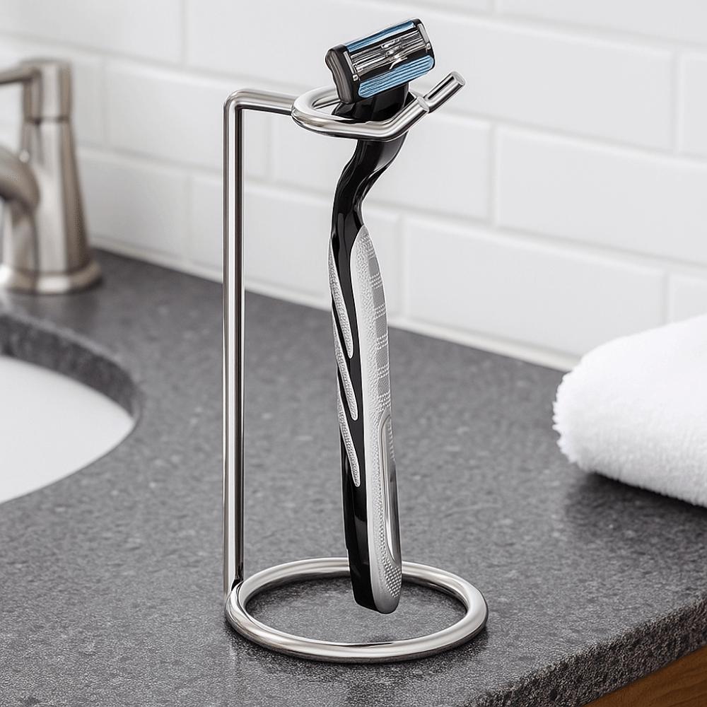 Stainless Steel Shaver Storage Rack Silver Easy Carry Shaver Display Stand Safety Razor Brush Holder Long Handle Shaving