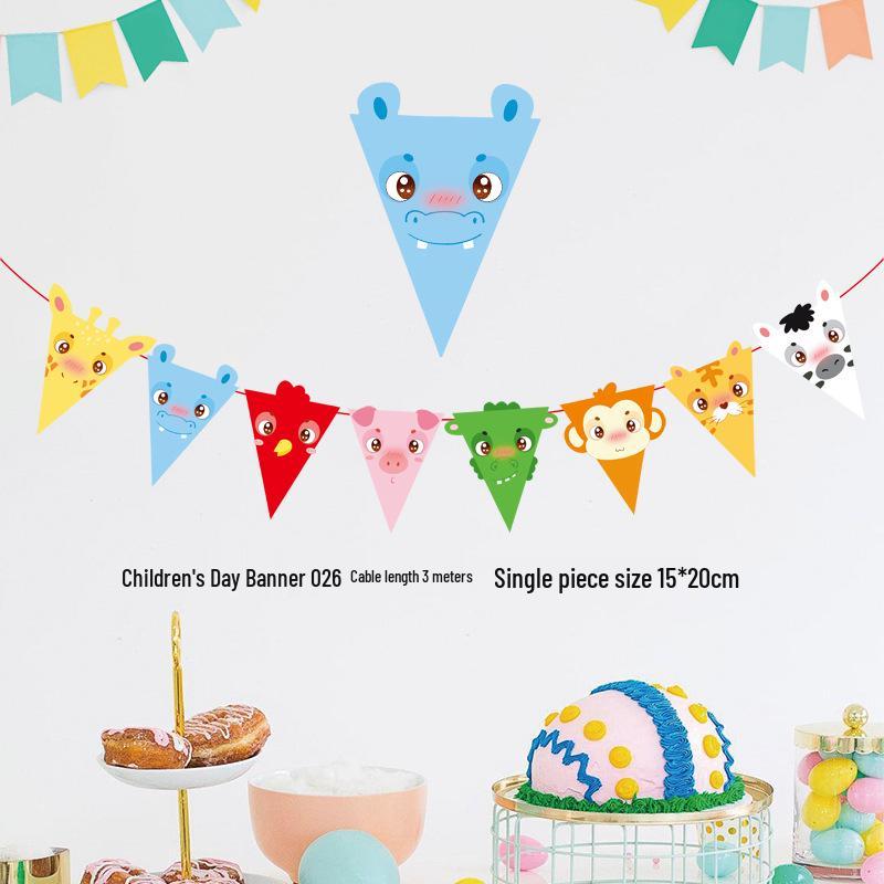 Children's Day Classroom Decorations: Cartoon Flag Banners for Kindergarten Activities